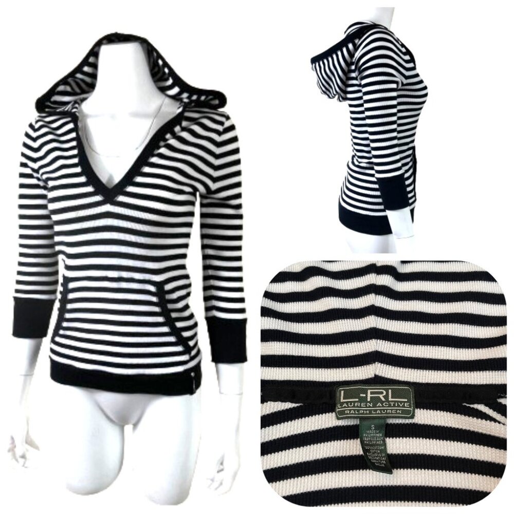 Ralph Lauren Knit Waffle Cotton stripe Hooded Top S - Picture 1 of 12